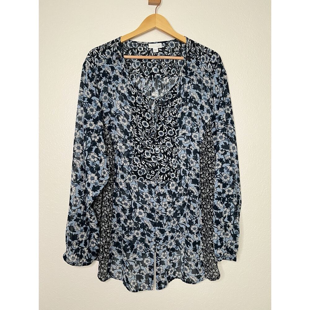 J. Jill Boho Floral Chiffon Blouse Blue Size 4X